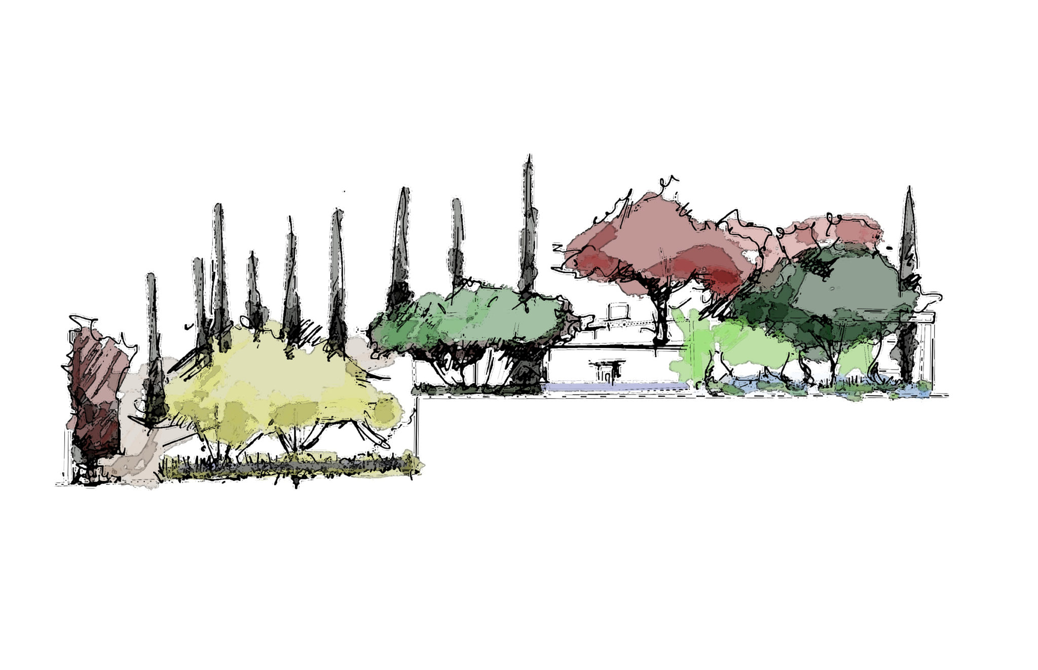 Boceto de propuesta de jardín para villa unifamiliar