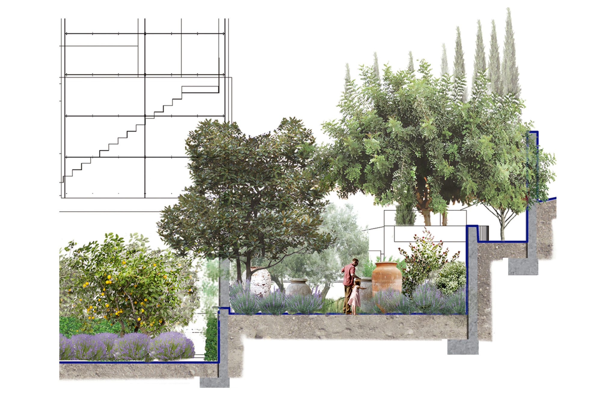 Plano de presentación de jardín para villa unifamiliar en Atlanterra